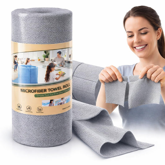 21303 Microfiber Cleaning Cloth Roll, 20Pcs, 4000 Times Washable - 10X Cheaper Than Paper Kitchen Towel Roll - Ultra Absorbent Lint Free Microfiber Cleaning Cloth for Kitchen - Tearable, Reusable