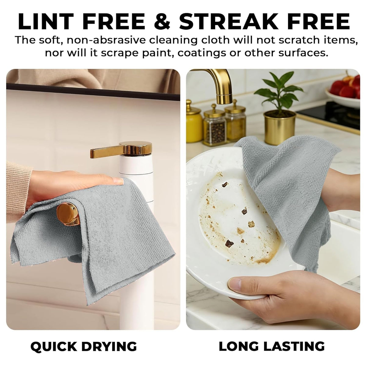 21303 Microfiber Cleaning Cloth Roll, 20Pcs, 4000 Times Washable - 10X Cheaper Than Paper Kitchen Towel Roll - Ultra Absorbent Lint Free Microfiber Cleaning Cloth for Kitchen - Tearable, Reusable