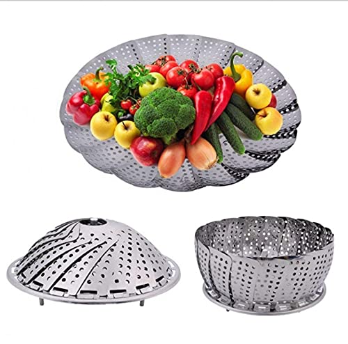 21306 Premium Stainless Steel Folding Steamer Basket (9.5 Inch) – Adjustable Vegetable Steamer Insert for Pots, Pans, and Instant Pot – Multi-Functional Kitchen Colander and Fruit Bowl