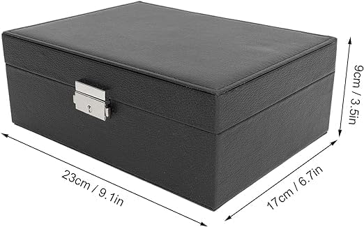 21306 Leather Double Layer Jewelry Box with Wooden Frame Women Cosmetics Storage for Rings Necklace Earrings Bracelets Jewelry Storage Box Organizer Travel with Lock for Women