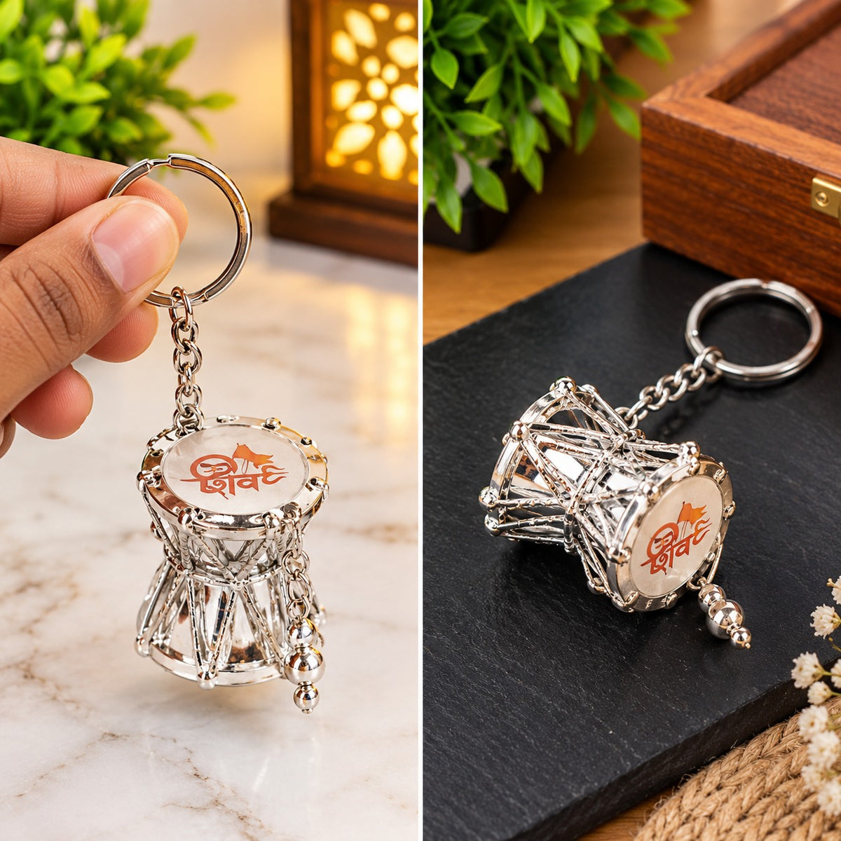 21307[Pack of 24] Silver Dholak  Keychain – Traditional Drum Design
