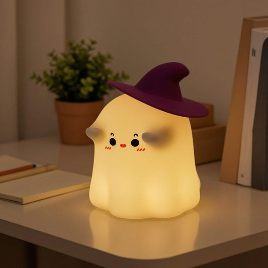 21313 Soft Glow Squishy Silicone Ghost Lamp Warm Yellow Ghost Night Light Spooky-Cute Silicone Night Light Child-Friendly for Children, Toddlers, Nightstand, Bedroom