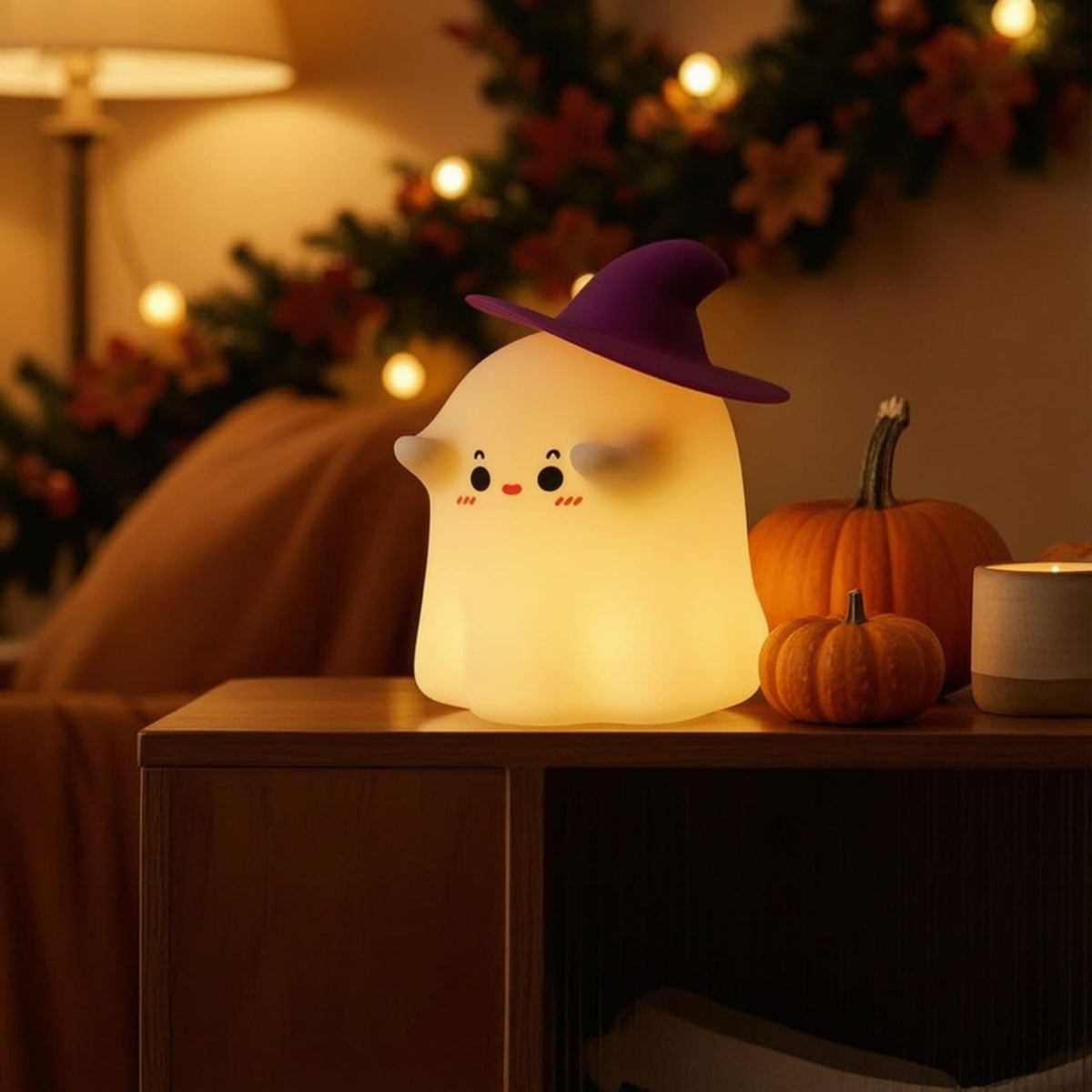 21313 Soft Glow Squishy Silicone Ghost Lamp Warm Yellow Ghost Night Light Spooky-Cute Silicone Night Light Child-Friendly for Children, Toddlers, Nightstand, Bedroom