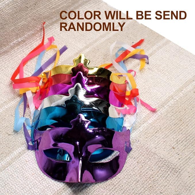 21319  [Pack of 12] Prime Colourful Eye Mask Role Play Theme Party Mask for Halloween Xmas Party,Birthday Party for Kids and Adults [Random Colour]
