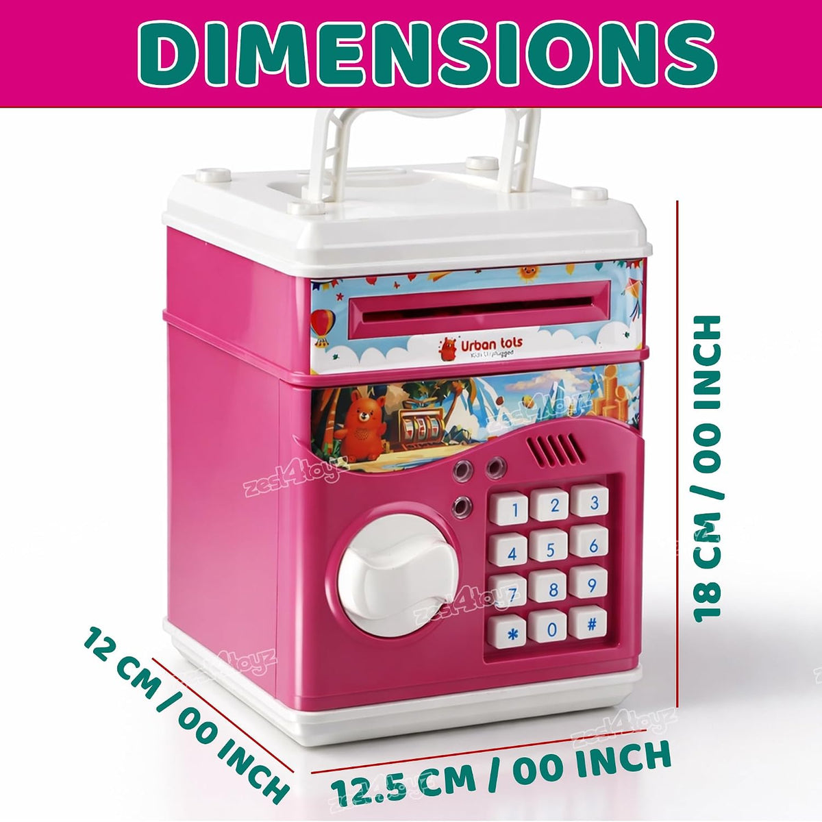 10514 Zest 4 Toyz Money Piggy Bank Toy for Kids Gullak Money Safe with Number Password Money Saving Mini ATM Toy with Lights and Sound Money Bank for Kids
