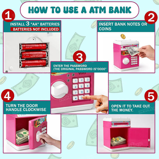 10514 Zest 4 Toyz Money Piggy Bank Toy for Kids Gullak Money Safe with Number Password Money Saving Mini ATM Toy with Lights and Sound Money Bank for Kids