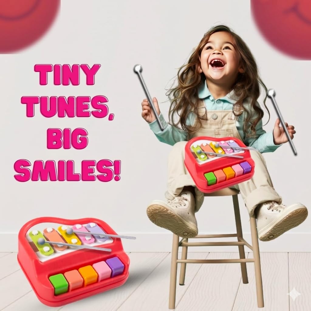 21340 2-in-1 Xylophone Musical Toy for Kids 8 Scale Piano Keyboard with 8 Tone Percussion, Colorful Educational Learning Toy for Babies, Toddlers, Boys & Girls 6-12 Months, Birthday Gift