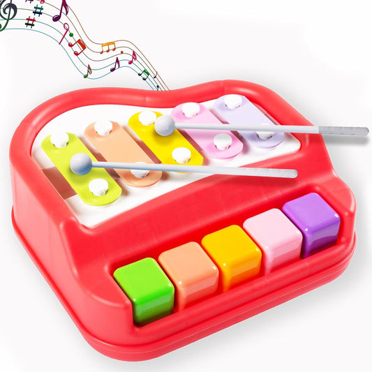21340 2-in-1 Xylophone Musical Toy for Kids 8 Scale Piano Keyboard with 8 Tone Percussion, Colorful Educational Learning Toy for Babies, Toddlers, Boys & Girls 6-12 Months, Birthday Gift