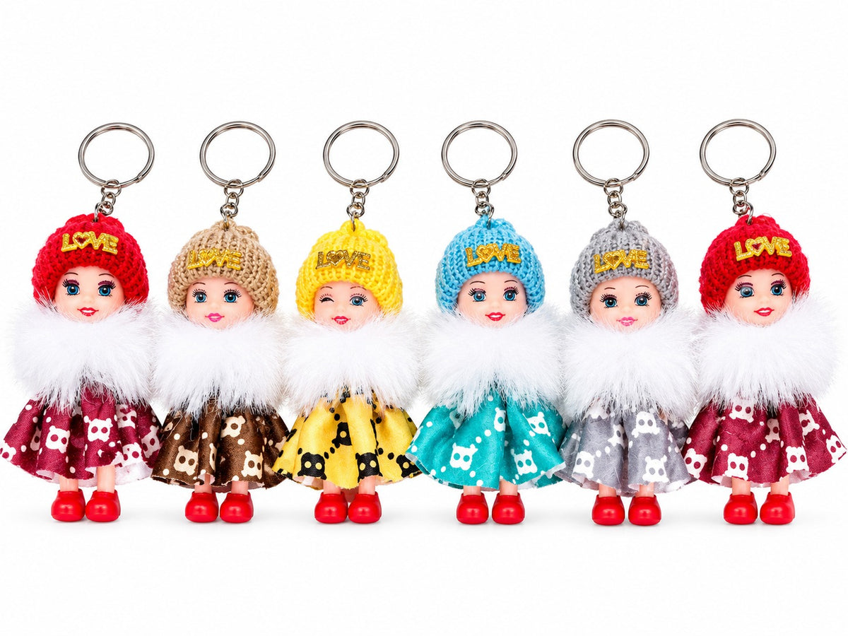 21346 [PACK OF 12] Cute Love Doll Keychain – Colorful Mini Doll Hanging Keychain