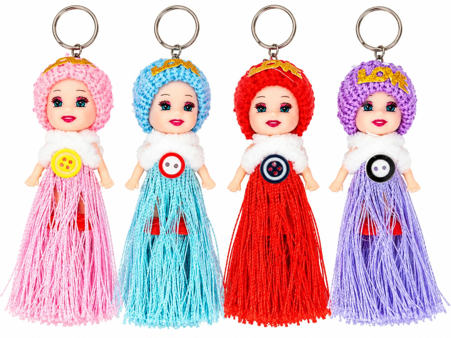 21347 [PACK OF 12] Adorably Cute Knitted Hat Mini Doll Tassel Keychains