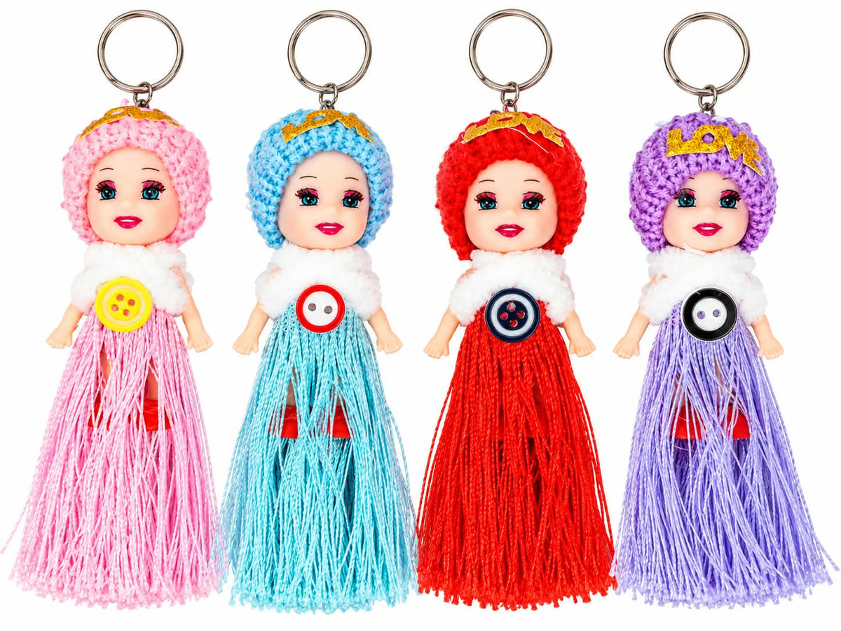 21347 [PACK OF 12] Adorably Cute Knitted Hat Mini Doll Tassel Keychains