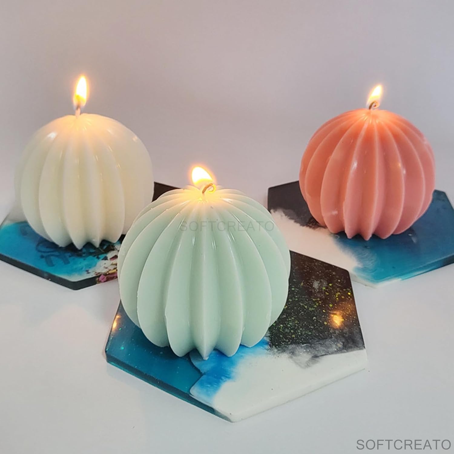 21248 Sector Shape Candle Mold I 3D Fondant Geometric Irregular Stripped Round Silicone Pillar Epoxy Mould I Slotted Sphere Candle Mould I for DIY