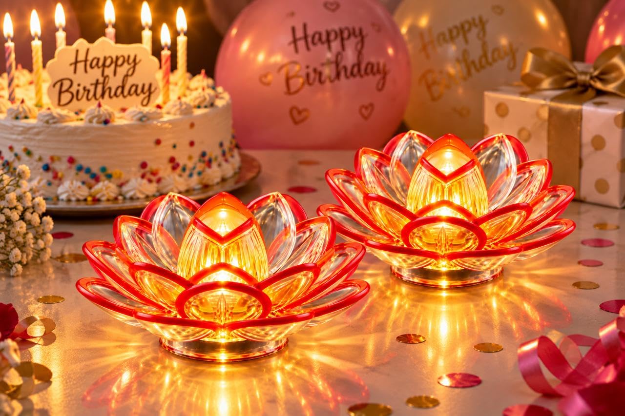 21376 Transparent Flower LED Tea Light Candles Flameless Smokeless Battery Operated Decorative Diya Lights | Lotus Flower Shape for Diwali, Pooja, Home Decor & Festivals