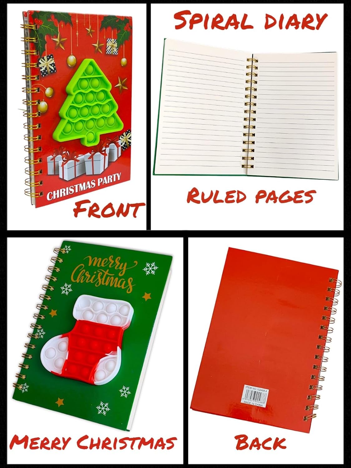 21562 Merry Christmas Pop-It Diary Note Book For Kids (Pack Of 1 Pcs) Festive Retun Gift For Kids, Personal Notebook, 100 Ruled Page, A6 Size For Note Making, Random Design