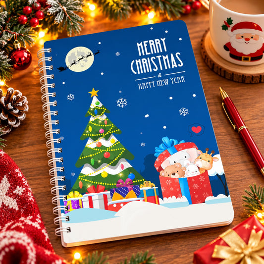 21563 Christmas & New Year Special Spiral Notebook with Festive Cartoon Design