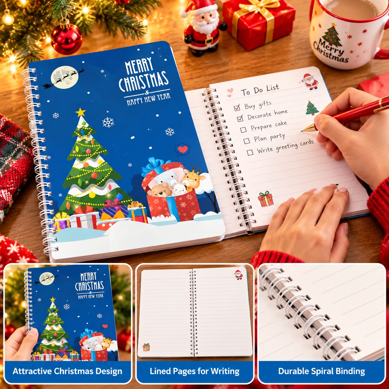 21563 Christmas & New Year Special Spiral Notebook with Festive Cartoon Design