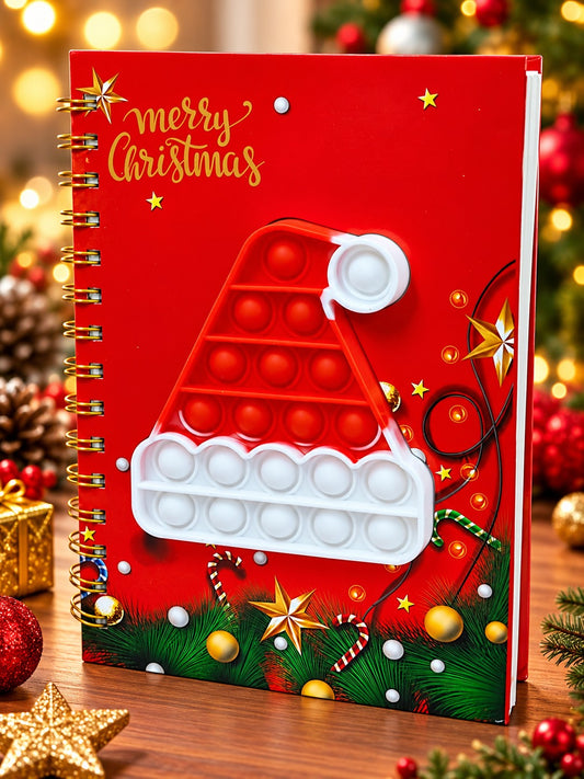 21562 Merry Christmas Pop-It Diary Note Book For Kids (Pack Of 1 Pcs) Festive Retun Gift For Kids, Personal Notebook, 100 Ruled Page, A6 Size For Note Making, Random Design