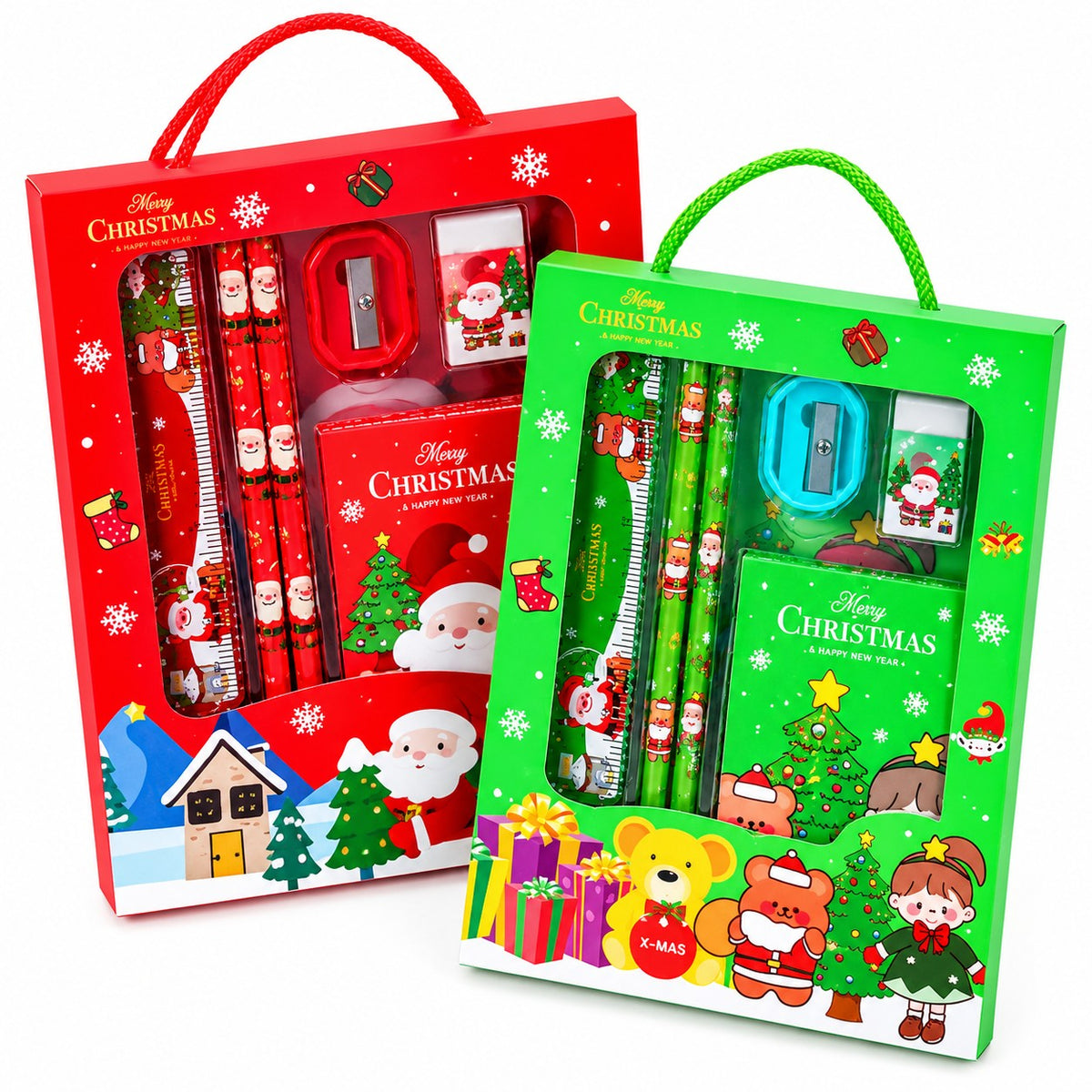 2018 Christmas Stationery Gift Set for Kids, 6 in 1 Stationery Gift Pack, Festive Gift for Christmas & Birthday, 6 Pcs Stationery Set Includes - Pencil, Eraser, Diary, Scale, Sharpener