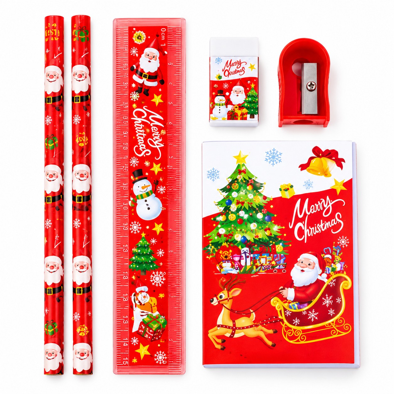 2018 Christmas Stationery Gift Set for Kids, 6 in 1 Stationery Gift Pack, Festive Gift for Christmas & Birthday, 6 Pcs Stationery Set Includes - Pencil, Eraser, Diary, Scale, Sharpener
