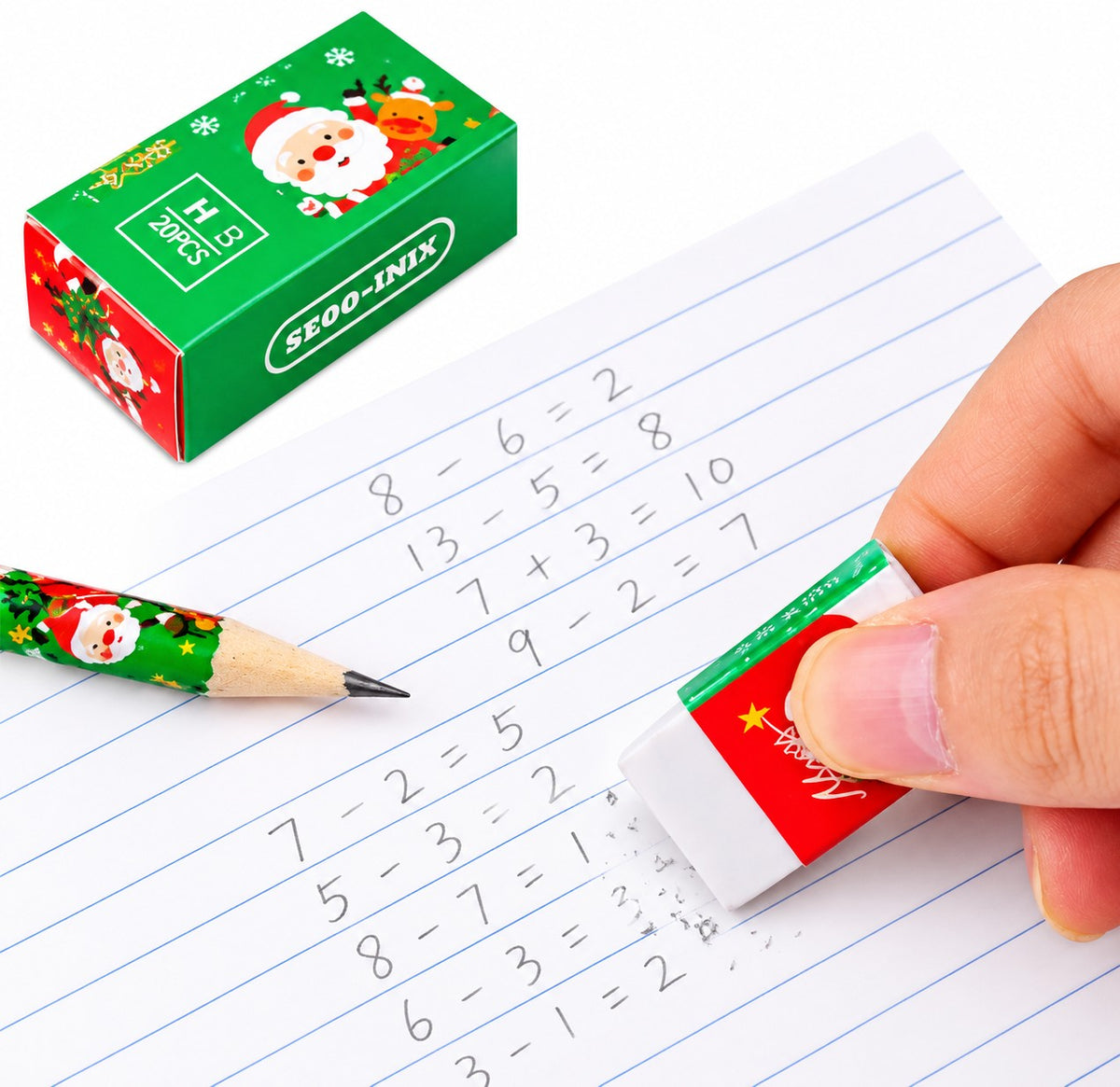 8010 Merry Christmas Stationery Gift Set for Kids Christmas Gifts for Kids New Year Gift, Christmas Theme 1Scale, 2Pencil, 1Sharpener, 1Eraser, Merry X-Max Return Gift for Girls & Boys