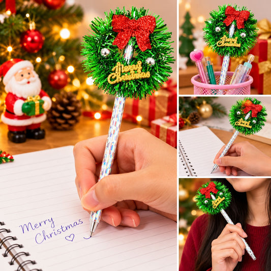 21574 [PACK OF 12] Christmas Wreath Decorative Pencil with Holographic Design