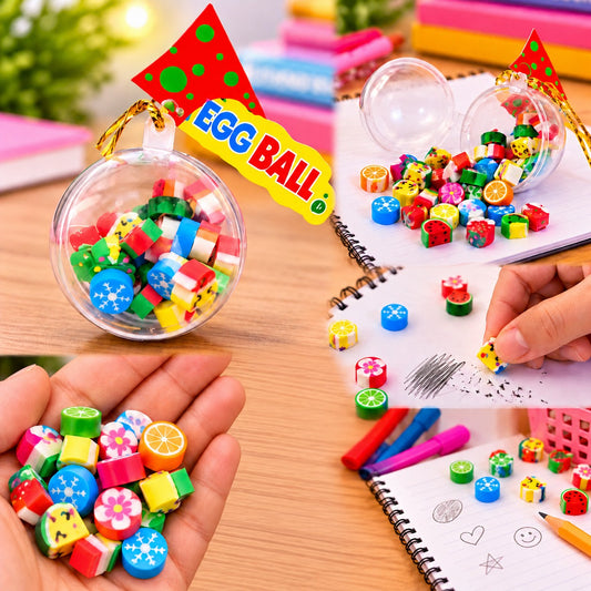 21575 Colorful Fancy Cartoon Shape Erasers in Transparent Capsule Box – Multicolor Kids Stationery Set