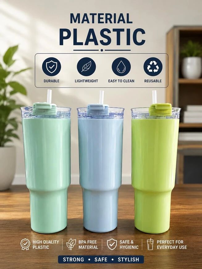 21578 Multicolour Plastic Small Tumbler with Straw, 1200ml