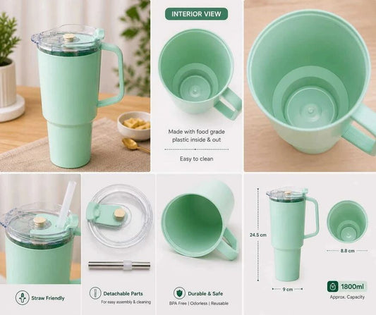 21578 Multicolour Plastic Small Tumbler with Straw, 1200ml