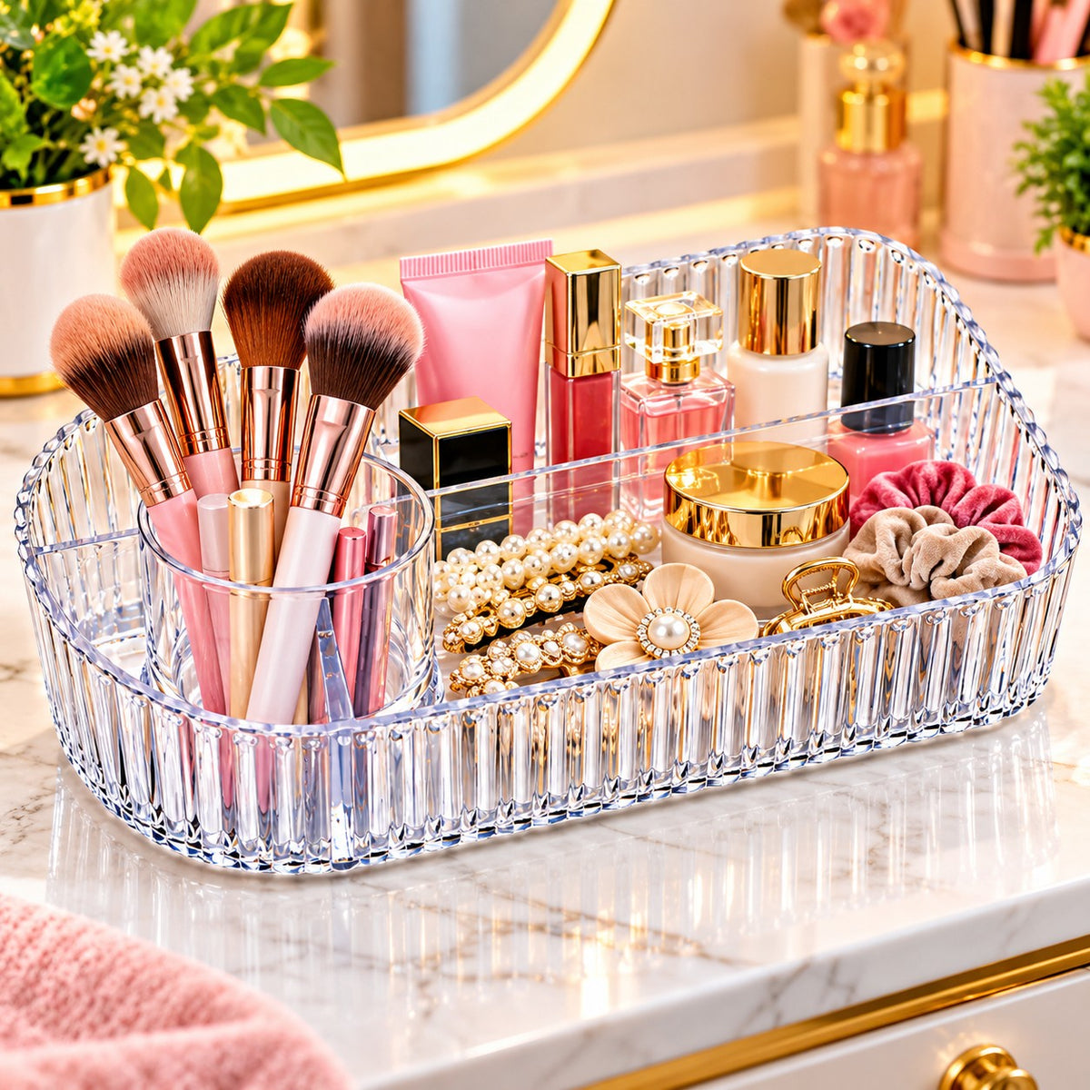 21580 Premium Transparent Acrylic Multipurpose Organizer Tray with Makeup, Bathroom & Kitchen Storage