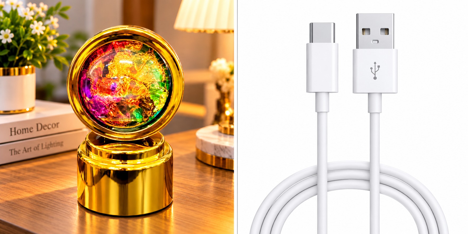 21581 Rotating Crystal Ball Lamp Red USB Cable