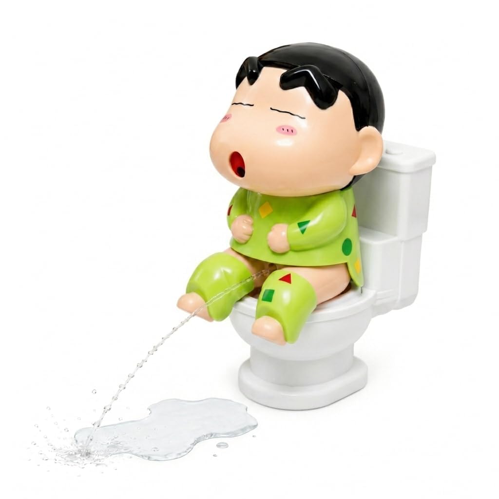 303-1  Funnu Susu Shin-chan Pissing Toilet Prank Leak-Free Water Base | Interactive Mini Water Spray Squeeze-Refillable Water Prank Toy for Funny Novelty Gag Gift