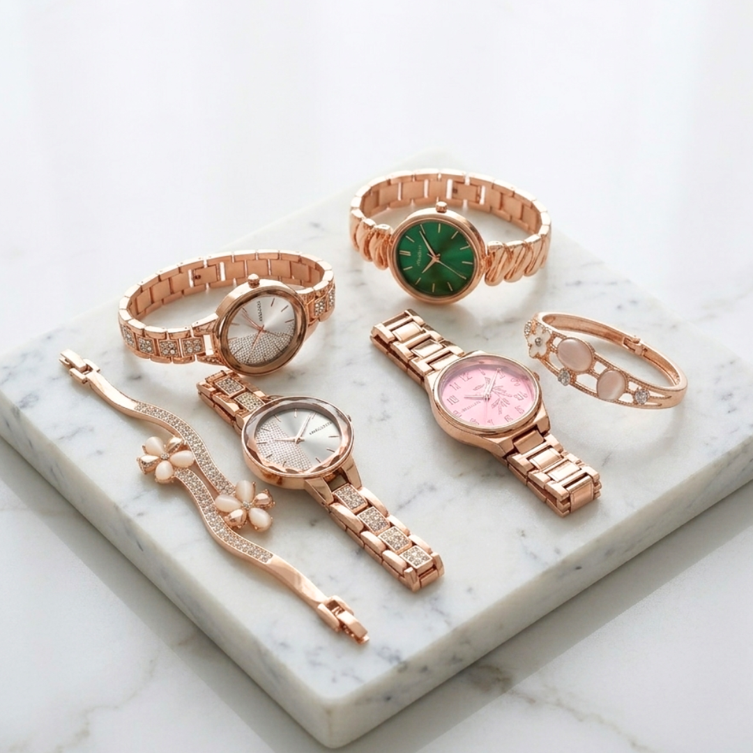 20656  Stylish Watch And Bracelet  For Girl beautiful Gift for Women {Random Design}