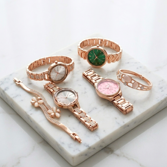 20656  Stylish Watch And Bracelet  For Girl beautiful Gift for Women {Random Design}