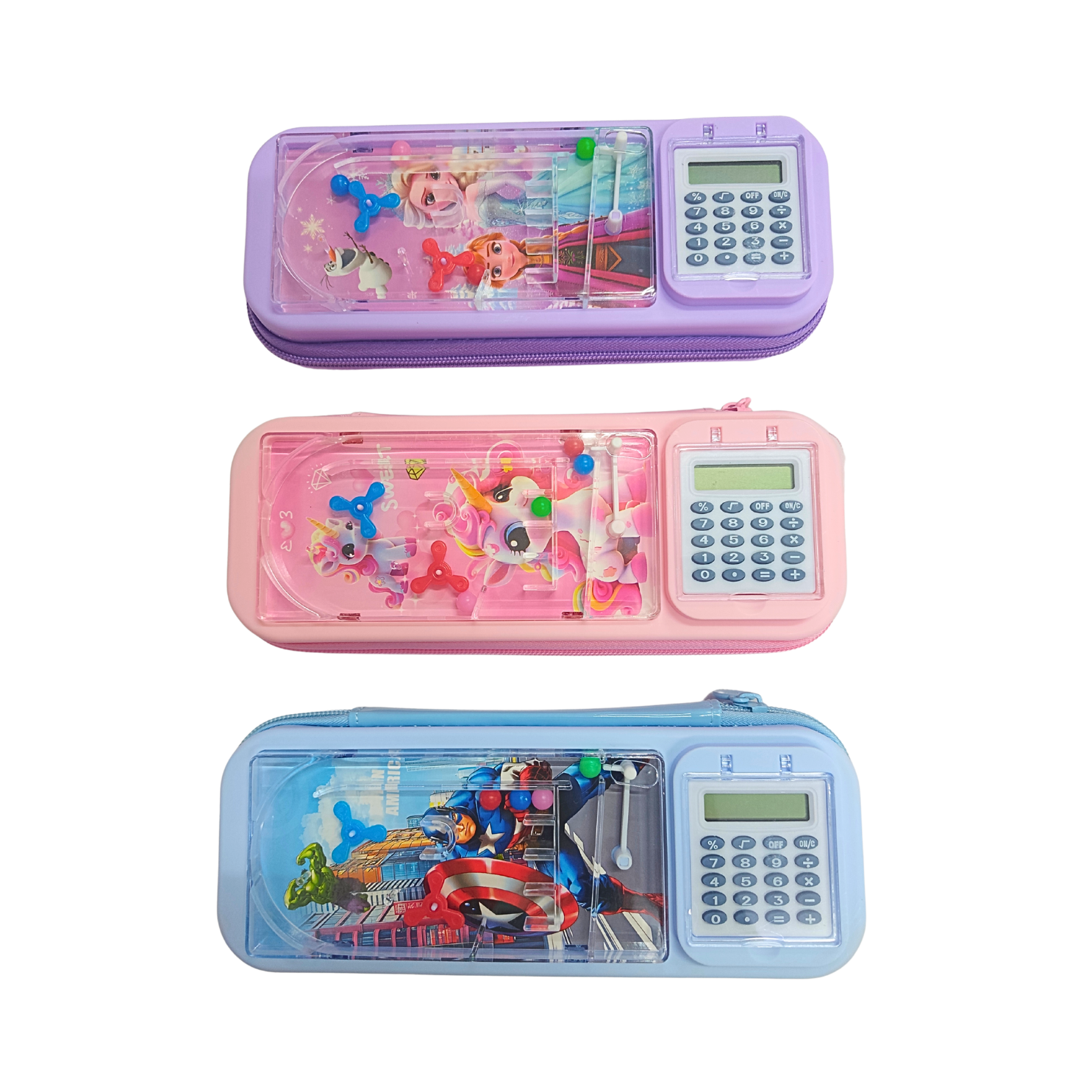 1881117 Calculator Plastic Pencil Box , With Game On top Cover - Pouch {Random Design}