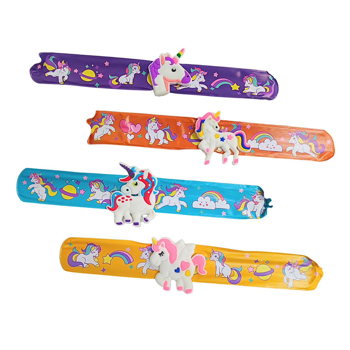 20598 {Pack of 12} Unicorn Slap Bracelets for Kids, Cartoon Theme Friendship Wristbands for Girls