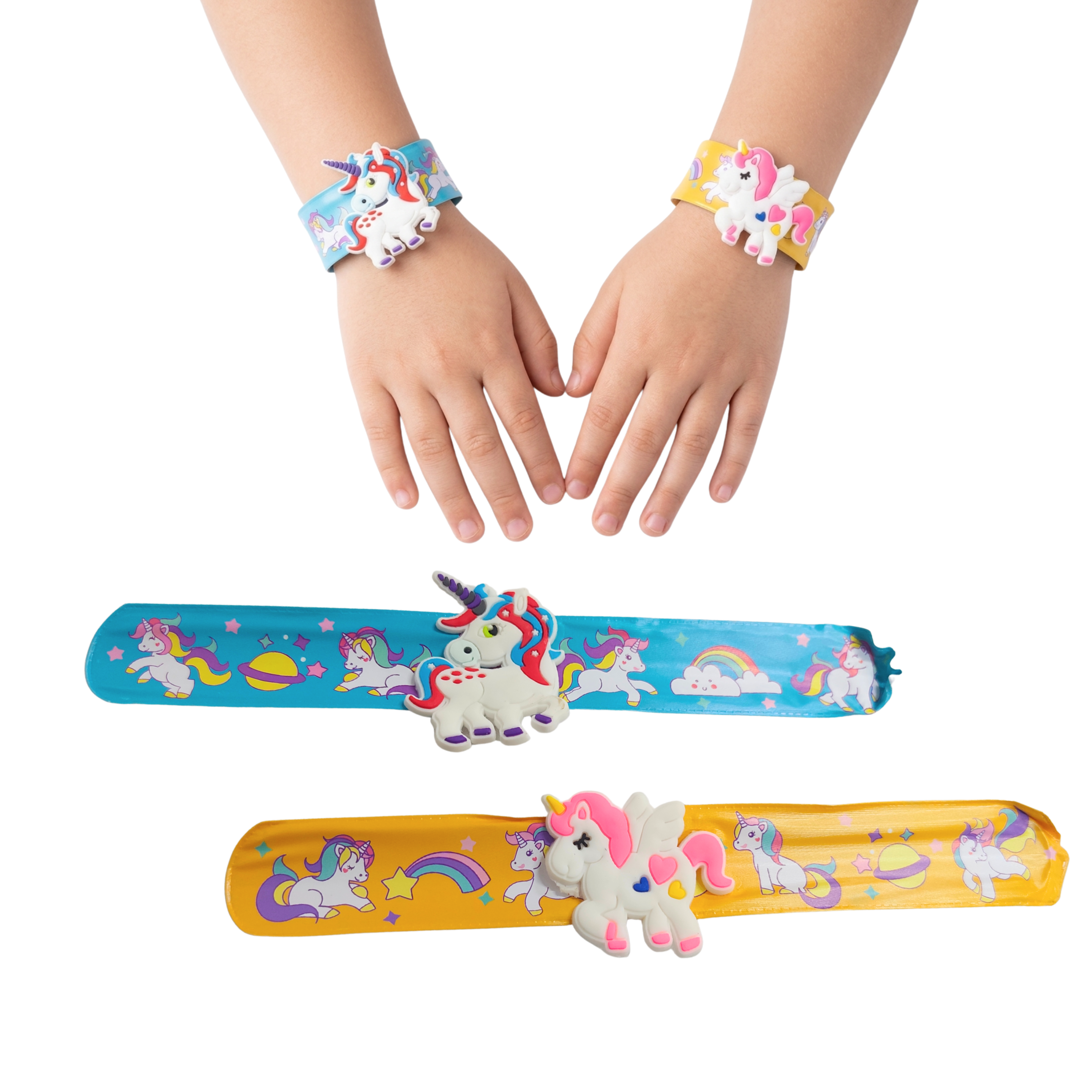 20598 {Pack of 12} Unicorn Slap Bracelets for Kids, Cartoon Theme Friendship Wristbands for Girls
