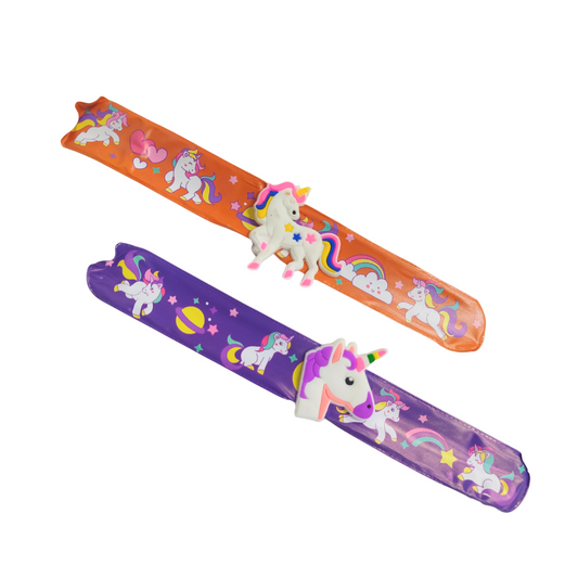 20598 {Pack of 12} Unicorn Slap Bracelets for Kids, Cartoon Theme Friendship Wristbands for Girls