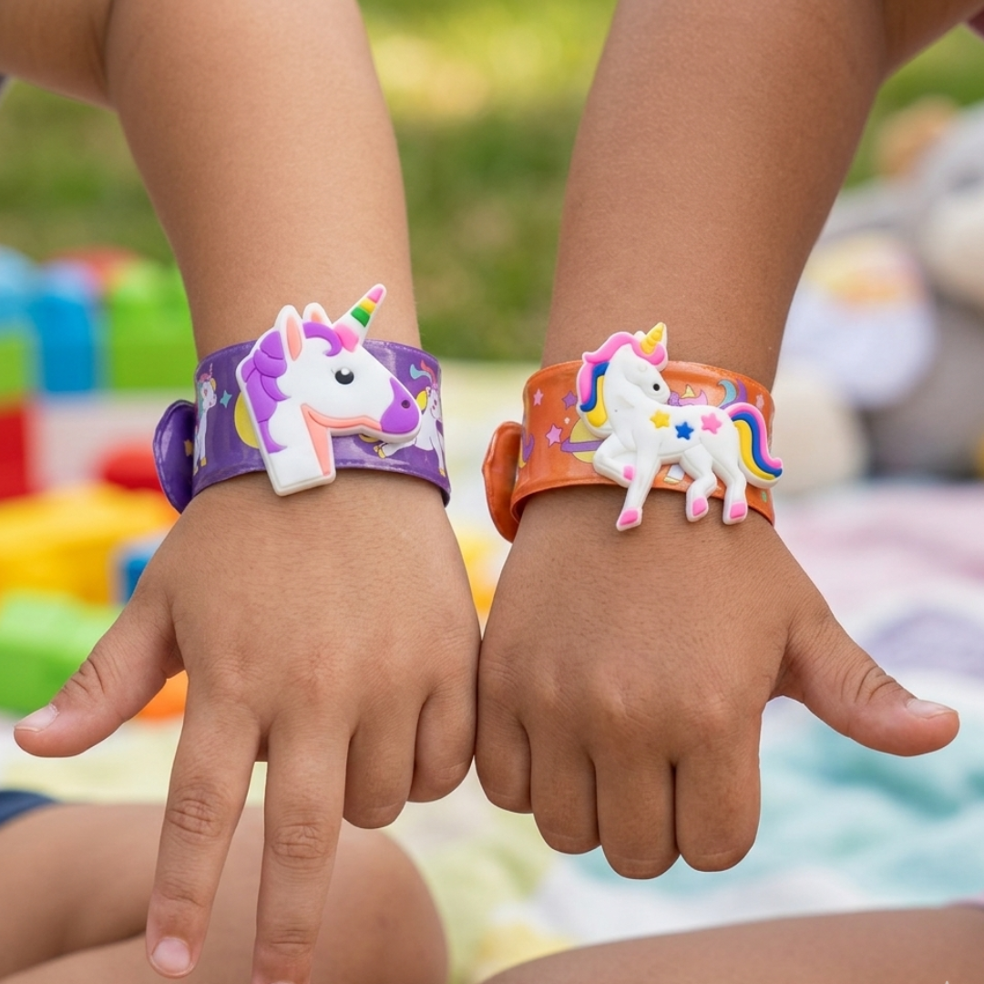 20598 {Pack of 12} Unicorn Slap Bracelets for Kids, Cartoon Theme Friendship Wristbands for Girls