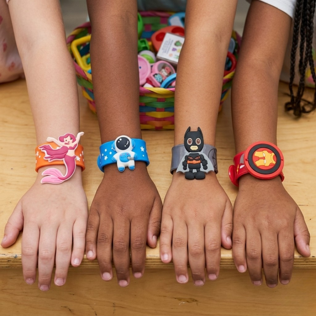 20602 {Pack of 12} Silicone Flexible Slap Band for Kids & Adults/Return Gift Special for Themes Parties {Random Design}