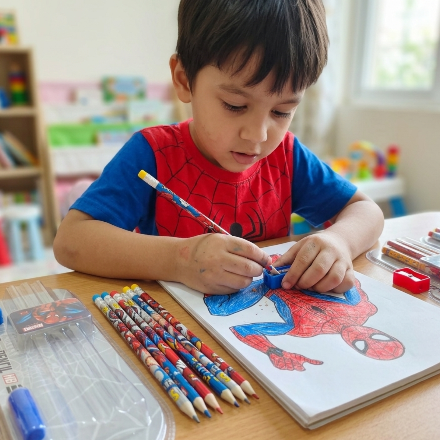 MWYX0101 Spider man12 Pcs Pencil with top Eraser, Sharpener and Pencil Grip for Kids