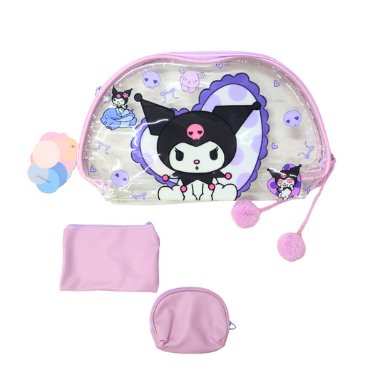 188602 3 pcs Hello Kitty & Kuromi Makeup Bag Set