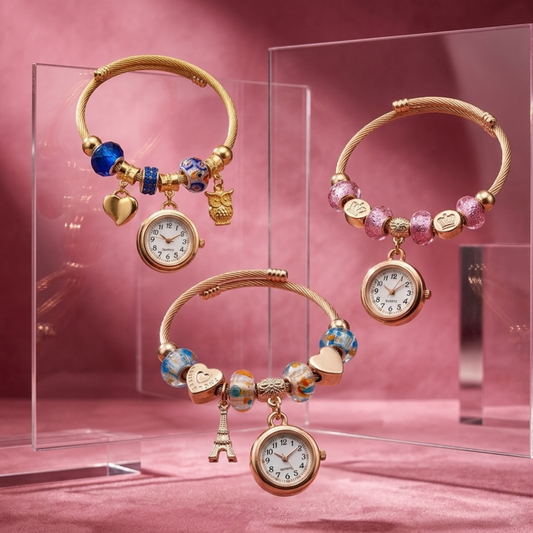 20658 Bracelet Watch for Girls and Ladies | Gift Item| Golden steel Beaded Adjustable Quartz Watch Bangle Jewellery Friendship Bracelet {Random Design}
