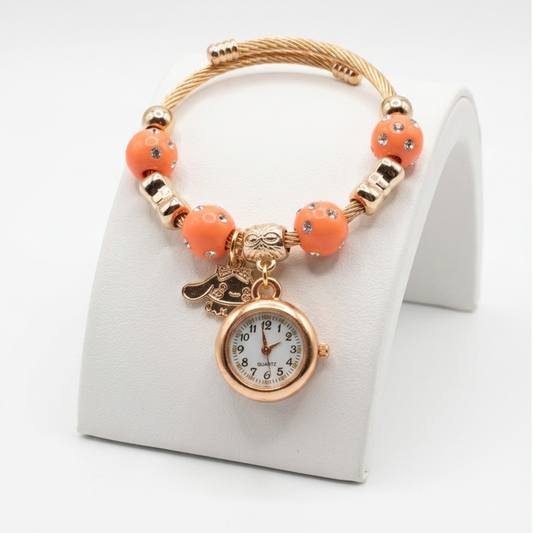 20658 Bracelet Watch for Girls and Ladies | Gift Item| Golden steel Beaded Adjustable Quartz Watch Bangle Jewellery Friendship Bracelet {Random Design}