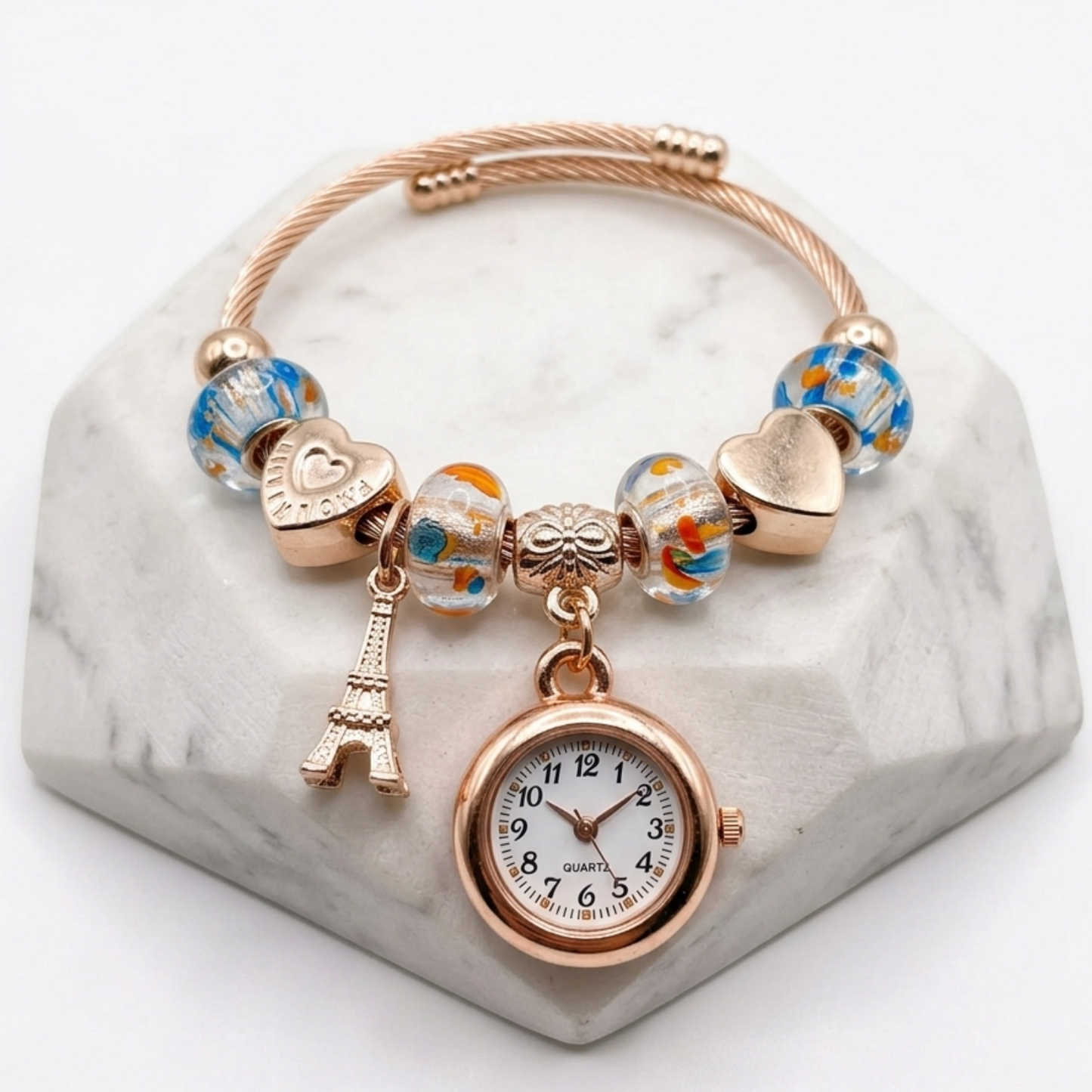 20658 Bracelet Watch for Girls and Ladies | Gift Item| Golden steel Beaded Adjustable Quartz Watch Bangle Jewellery Friendship Bracelet {Random Design}