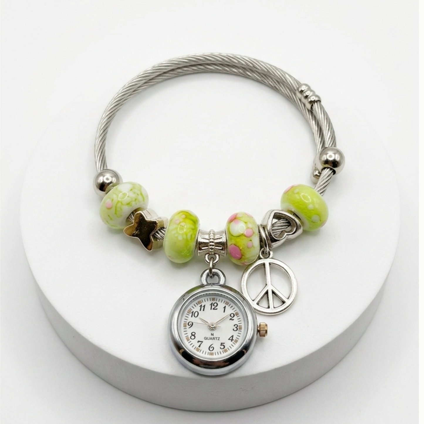 20657 Elegant Bracelet with Clock | Adjustable Bangle | Stainless Steel  |  Silver Jewellery for Women {Random Design}