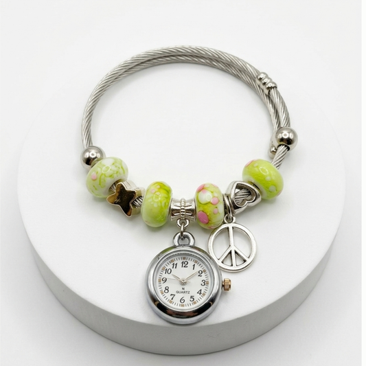 20657 Elegant Bracelet with Clock | Adjustable Bangle | Stainless Steel  |  Silver Jewellery for Women {Random Design}