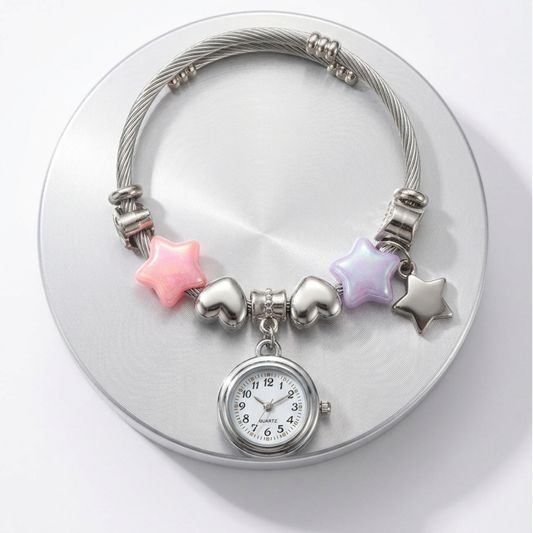 20657 Elegant Bracelet with Clock | Adjustable Bangle | Stainless Steel  |  Silver Jewellery for Women {Random Design}