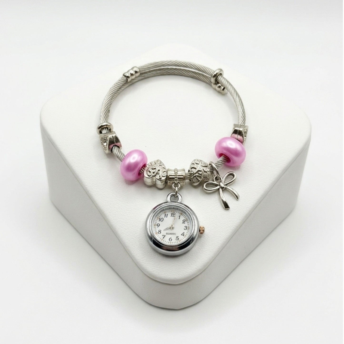 20657 Elegant Bracelet with Clock | Adjustable Bangle | Stainless Steel  |  Silver Jewellery for Women {Random Design}