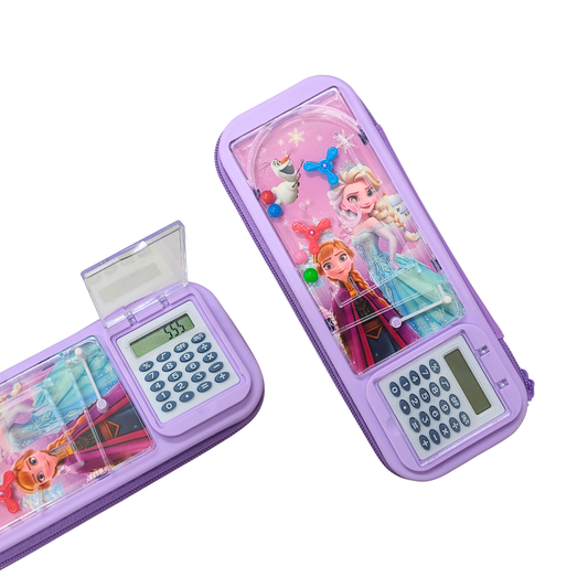 1881117 Calculator Plastic Pencil Box , With Game On top Cover - Pouch {Random Design}