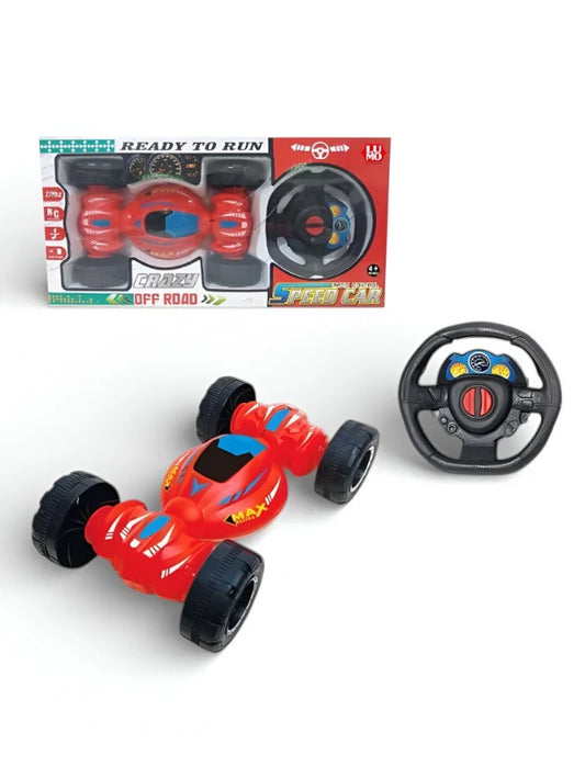 LMI-8005 Remote Control Stunt Car for Kids – 360° Flipping RC Off-Road Crawler, High-Speed Electric Toy Car with Steering Wheel Controller for Boys & Girls – Red